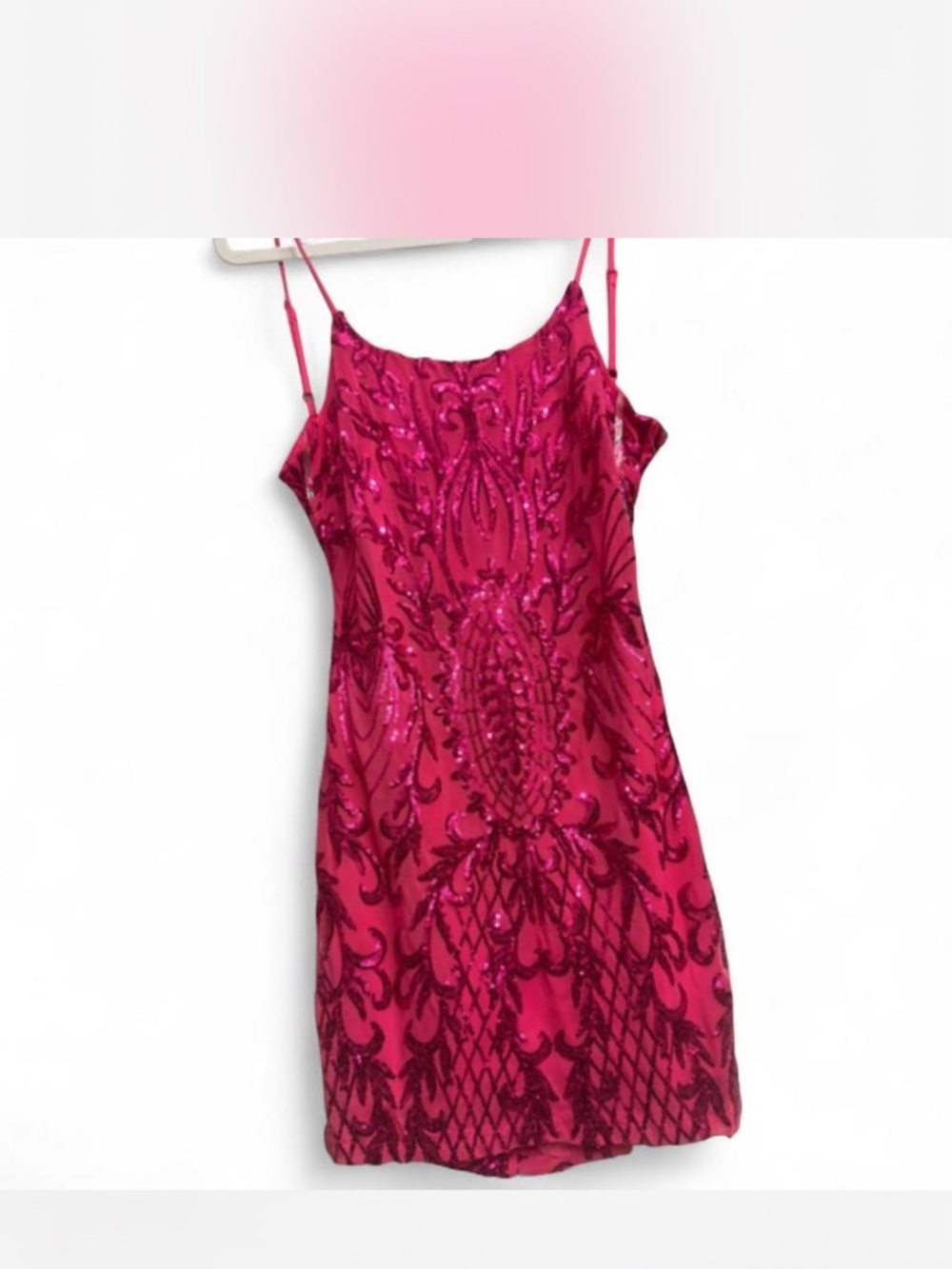 Crystal Doll Sequin Embellished Spaghetti Strap Dress - Fuchsia Pink NWT**